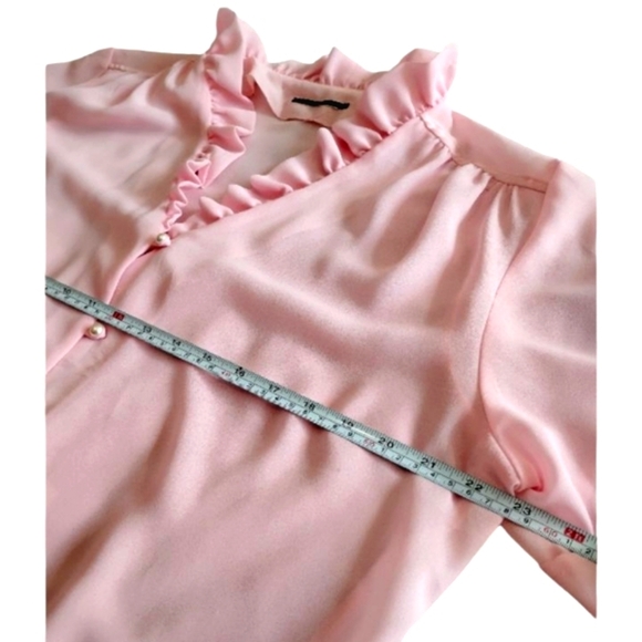 Vintage Ballerina Pink Women's Ruffled Sheer Top - Picture 3 of 6